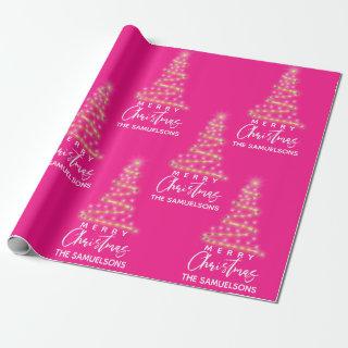 Personalized Merry Christmas Gold Tree Pink