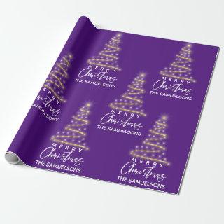 Personalized Merry Christmas Gold Tree Purple