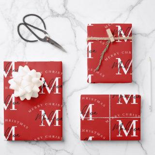 Personalized Merry Christmas Red Monogram  Sheets