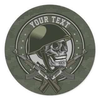 Personalized Military Camo Soldier Skull and Guns  Classic Round Sticker