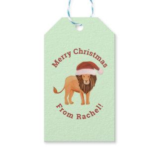 Personalized Mint Merry Christmas Santa Lion Gift Tags