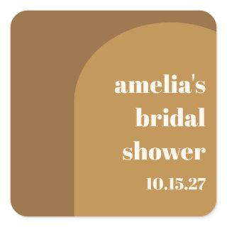 Personalized Modern Brown Retro Bridal Shower Square Sticker