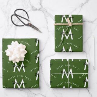 Personalized Modern Merry Christmas Green Monogram  Sheets