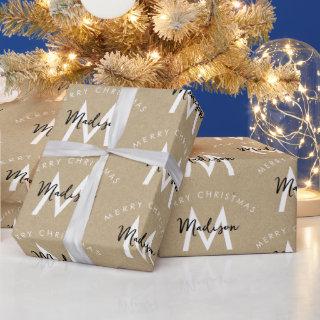 Personalized Modern Merry Christmas Kraft Monogram