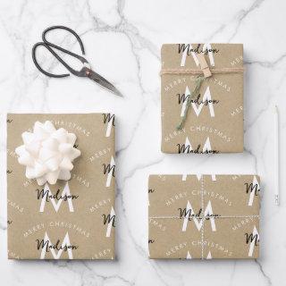 Personalized Modern Merry Christmas Kraft Monogram  Sheets