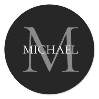 Personalized Monogram and Name Black Classic Round Sticker