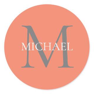 Personalized Monogram and Name Light Pink Classic Round Sticker