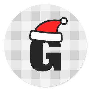 Personalized monogram letter Christmas Santa hat Classic Round Sticker