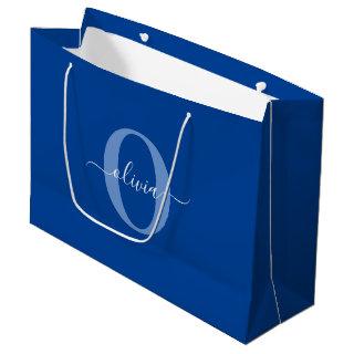 Personalized Monogram Script Name Blue White Large Gift Bag