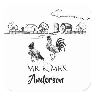 Personalized Mr and Mrs Chickens Rooster Hen Farm Square Sticker