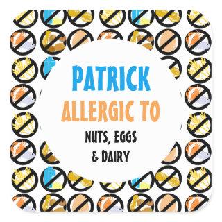 Personalized Multiple Food Allergies Kids Custom Square Sticker