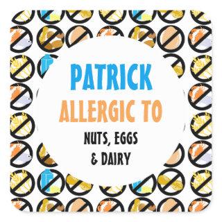 Personalized Multiple Food Allergies Kids Custom Square Sticker