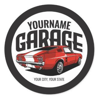 Personalized Muscle Car 1967 Red Fastback Garage  Classic Round Sticker