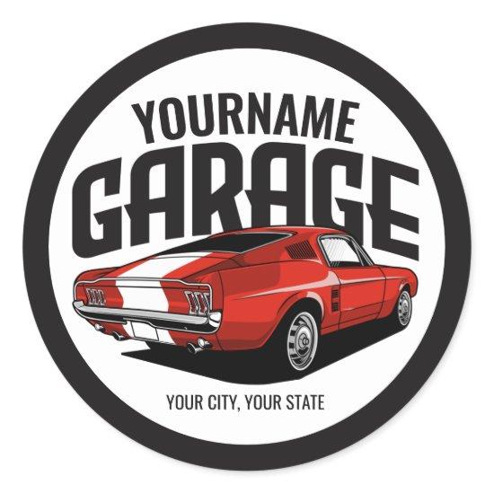 Personalized Muscle Car 1967 Red Fastback Garage  Classic Round Sticker