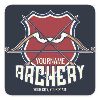 Personalized NAME Archery Sports Recurve Bow Arrow Square Sticker