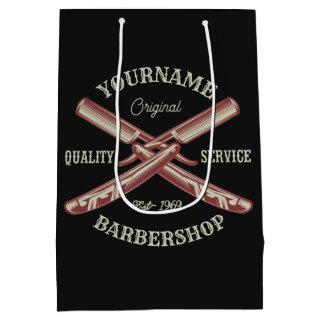 Personalized NAME Barber Straight Razor Barbershop Medium Gift Bag