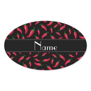 Personalized name black red chili pepper oval sticker