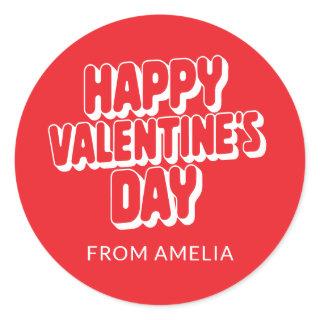 Personalized Name Bright Red Valentine's Day From Classic Round Sticker