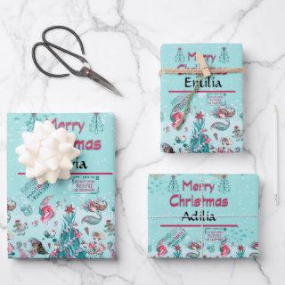 Personalized name Christmas Mermaid and Friends  Sheets