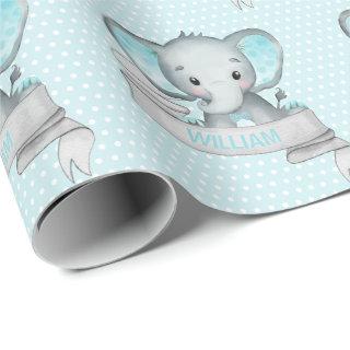 Personalized Name Elephant Baby Boy Blue & Gray