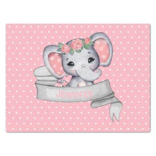 Personalized Name Elephant Baby Girl Pink & Gray Tissue Paper