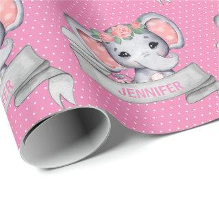 Personalized Name Elephant Baby Girl Pink