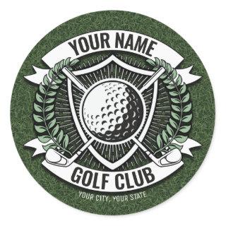 Personalized NAME Golfer Golf Club Turf Clubhouse  Classic Round Sticker