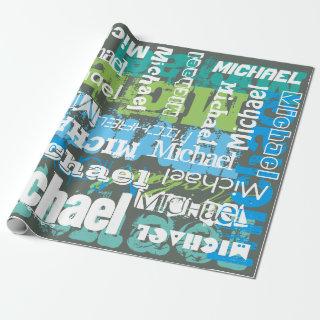 Personalized Name Gray Blue Green Subway Art