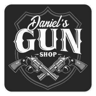 Personalized NAME Old Revolvers Gun Shop Firearms  Square Sticker