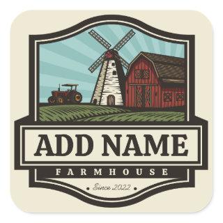 Personalized NAME Rustic Farmhouse Old Windmill  Square Sticker