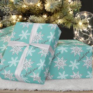 Personalized Name Silver Snowflake Teal Gift