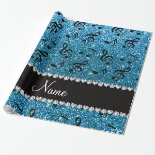 Personalized name sky blue glitter music notes