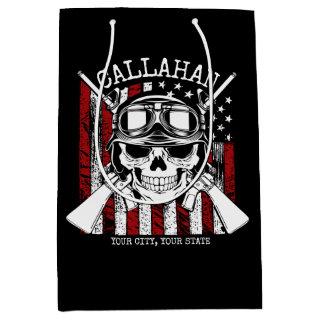 Personalized NAME Soldier Skull Dual Guns USA Flag Medium Gift Bag