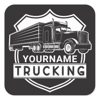 Personalized NAME Trucking Big Rig Semi Trucker   Square Sticker