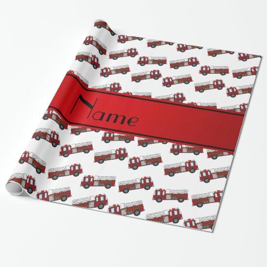 Personalized name white firetrucks red stripe