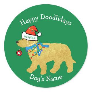 Personalized Naughty Christmas Goldendoodle Classic Round Sticker