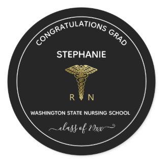 Personalized Nursing School Graduation Black Classic Round Sticker