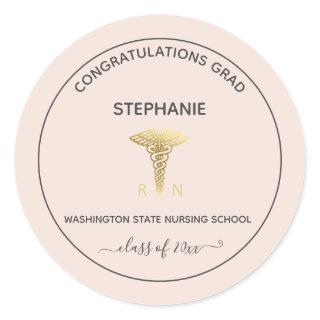 Personalized Nursing School Graduation Blush   Classic Round Sticker