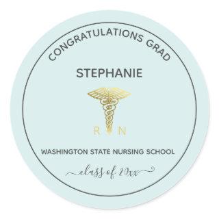 Personalized Nursing School Graduation Light Blue Classic Round Sticker