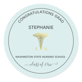 Personalized Nursing School Graduation Light Blue Classic Round Sticker