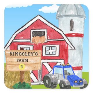 Personalized Old MacDonald's Farm Blue Tractor Square Sticker