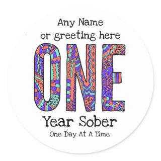 Personalized One year sober AA Anniversary Card Classic Round Sticker