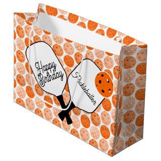 Personalized Orange Pickleballs and Paddles Party Large Gift Bag