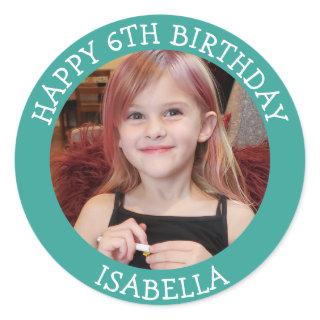 Personalized Photo, Age and Name Birthday   Classic Round Sticker