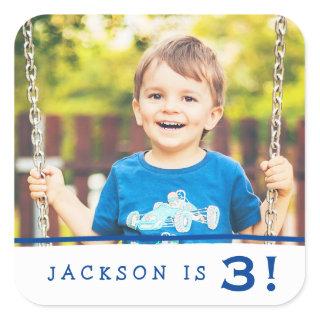 Personalized Photo Birthday Stickers / Royal Blue