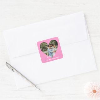 Personalized Photo Heart Frame Modern Calligraphy  Square Sticker