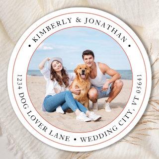 Personalized Photo Modern Wedding Return Address Classic Round Sticker