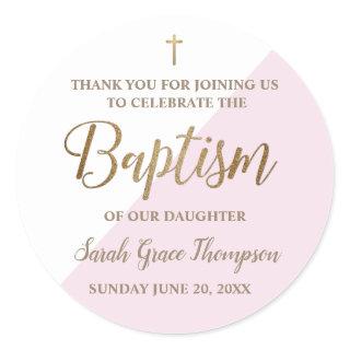 Personalized Pink Baby girl baptism thank you Classic Round Sticker