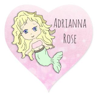 Personalized Pink Blonde Mermaid Stickers