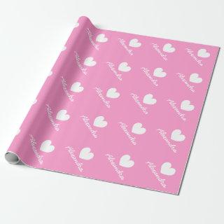 Personalized pink heart baby shower wrappingpaper